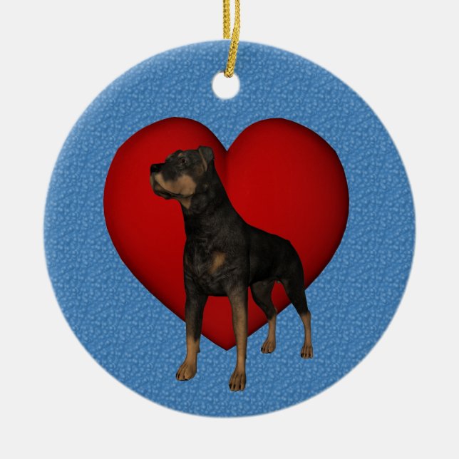 Ornamento De Cerâmica Rottweiler Red Heart Dog Ornament (Frente)