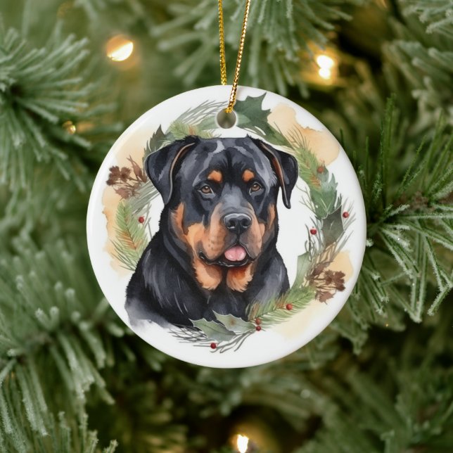 Ornamento De Cerâmica Rottweiler Rua de Natal Festivo (Árvore)