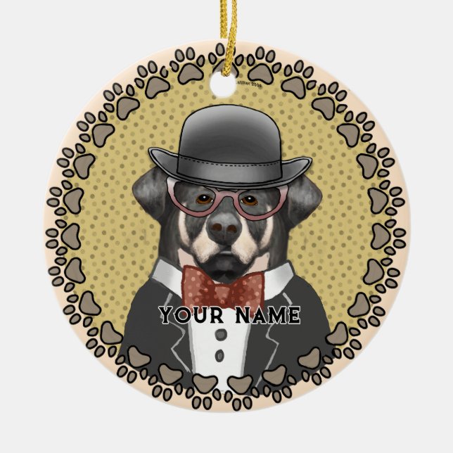 Ornamento De Cerâmica Rottweiler Usando Óculos  (Frente)