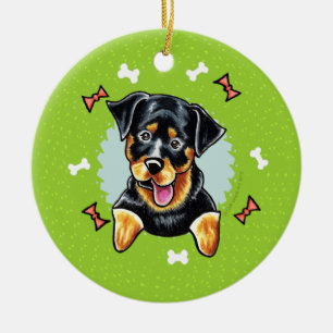 Ornamento De Cerâmica Rottweiler Wreath de Natal