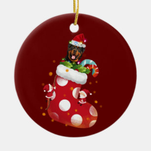 Ornamento De Cerâmica Rottweilers com o Natal do Chapéu