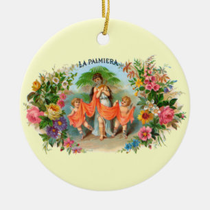 Ornamento De Cerâmica Rótulo de charuto vintage La Palmiera, Mulher com 