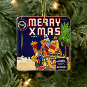 Ornamento De Cerâmica Rótulo de Natal Citrino Alegre