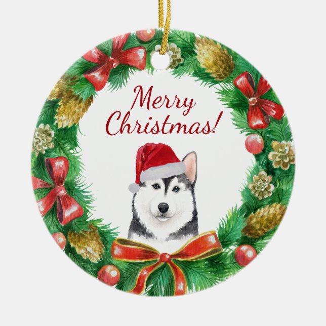 Ornamento De Cerâmica Rouco Cão Feliz Natal (Frente)