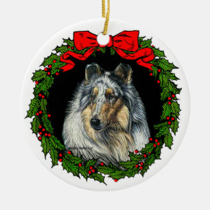 Ornamento De Cerâmica Rough Collie Art de Glenda S. Harlan