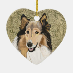 Ornamento De Cerâmica Rough Collie, Collie Retrato de Long Haired