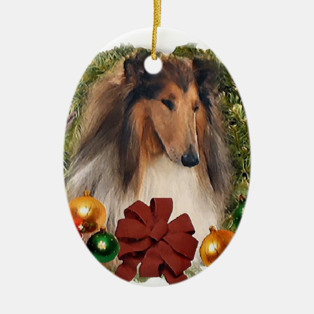 Ornamento De Cerâmica Rough Collie Natal Ornaments (Frente)