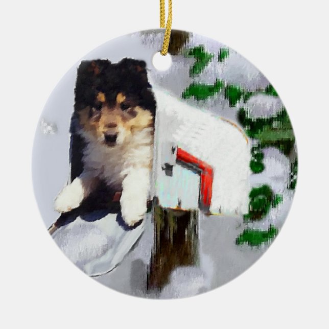 Ornamento De Cerâmica Rough Collie Puppy Natal Gifts Ornament (Frente)