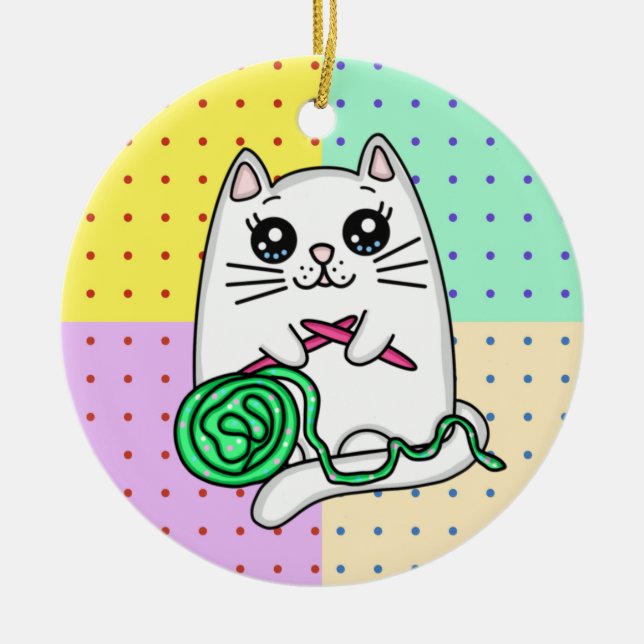 Ornamento De Cerâmica Roupa de Gato de Gatinho com Yarn (Frente)