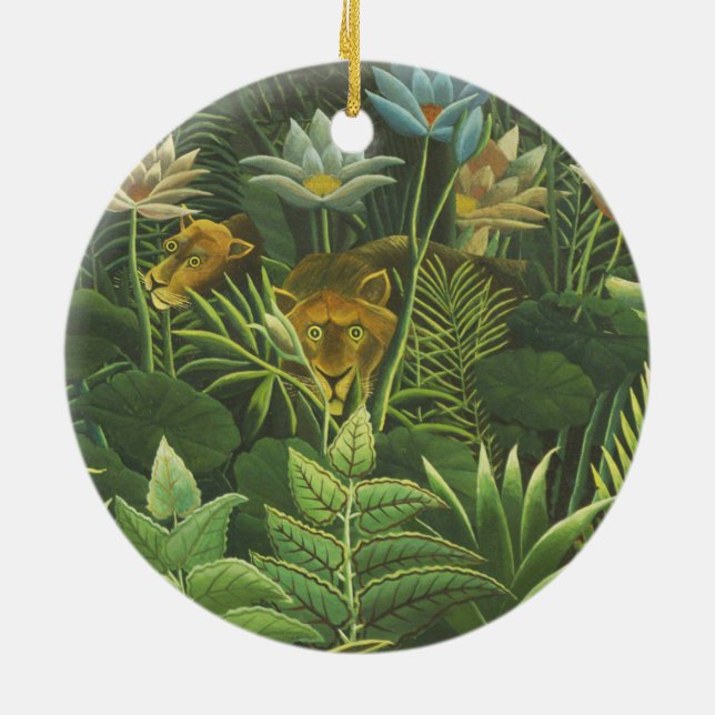 Ornamento De Cerâmica Rousseau Impressão de pintura de Leão Tropical (Traseira)