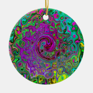 Ornamento De Cerâmica Roxo Abstrato Retro Groovy Líquido Redemoinho