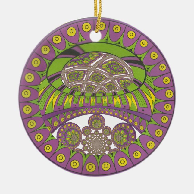 Ornamento De Cerâmica Roxo Africano e Caleidoscópio Amarelo Tradicional (Frente)