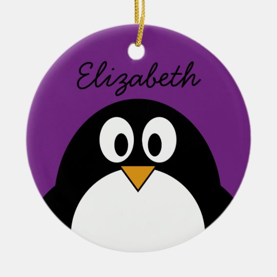 Ornamento De Ceramica Roxo Bonito Do Pinguim Dos Desenhos Animados Zazzle Com Br