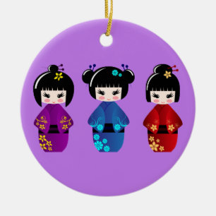 Ornamento De Cerâmica Roxo bonito dos desenhos animados das bonecas do