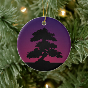 Ornamento De Cerâmica Roxo - Bonsai Sunset