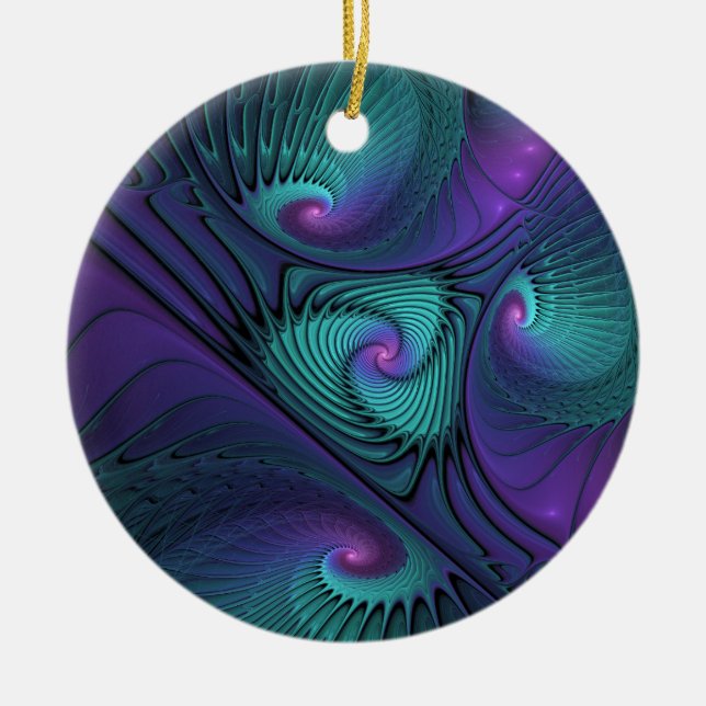 Ornamento De Cerâmica Roxo Conhece Arte Fractal Abstrato moderna Turques (Frente)