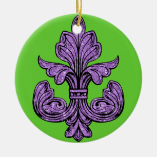 Ornamento De Cerâmica Roxo da flor de lis