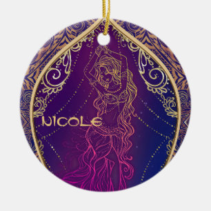 Ornamento De Cerâmica Roxo & Dourado Marroquino Dança do Ventre Glam
