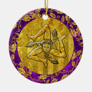 Ornamento De Cerâmica Roxo Dourado siciliano de Trinacria da herança