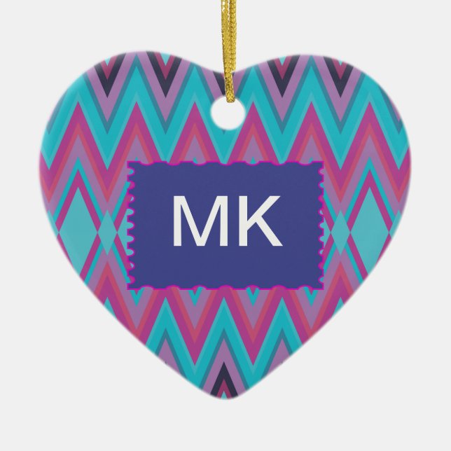 Ornamento De Cerâmica Roxo e Aqua Tribal (Frente)