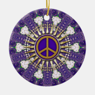 Ornamento De Cerâmica Roxo e Dourado Sinal de Paz