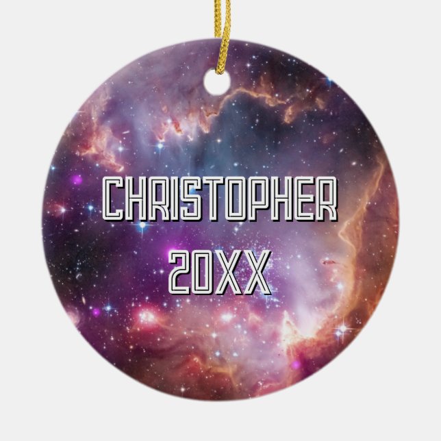 Ornamento De Cerâmica Roxo Espacial Exterior Galáctico (Frente)