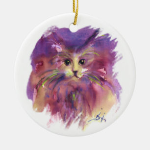 ORNAMENTO DE CERÂMICA ROXO GATINHO, RETRATO DE GATO