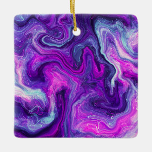 Ornamento De Cerâmica Roxo Personalizado, Azul, Marble Fluid Art Rosa