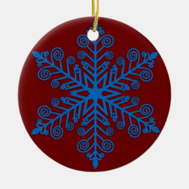 Ornamento De Cerâmica Royal Snowburst — Blue Holiday Snowflake (Frente)