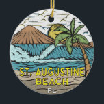 Ornamento De Cerâmica Rua Augustine Beach Vintage<br><div class="desc">A rua Augustine Beach desenhou uma ilustração com montanhas e ondas oceânicas ao fundo. Perfeito para quem ama visitar a praia de Augustine,  Rua.</div>