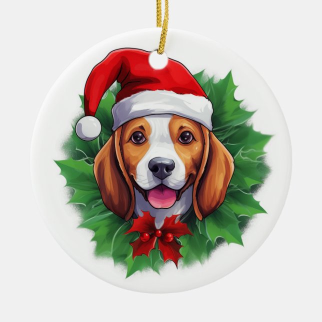Ornamento De Cerâmica Rua Beagle Christmas (Frente)