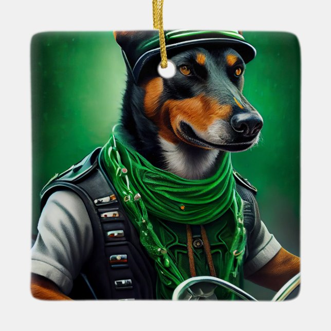 Ornamento De Cerâmica Rua de bicicleta australiana Kelpie no dia de Patr (Frente)