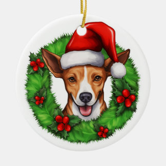Ornamento De Cerâmica Rua de Natal Basenji