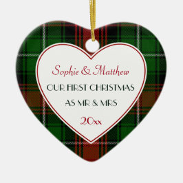 Ornamento De Cerâmica rua de Natal Casado com Presentes-Xadrez Verde Ver