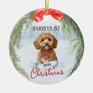 Ornamento De Cerâmica Rua de Natal das ruas Cavoodle Cavapoo Cavadoodle