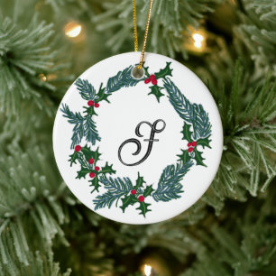 Ornamento De Cerâmica Rua de Natal desenhar, inicial personalizável