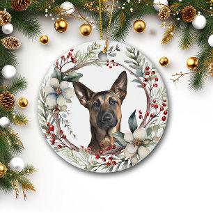 Ornamento De Cerâmica Rua de Natal Russa, Cão Malinois Belga