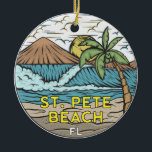 Ornamento De Cerâmica Rua Pete Beach Florida Vintage<br><div class="desc">A rua Pete Beach desenhou uma ilustração com montanhas e ondas oceânicas ao fundo. Perfeito para quem ama visitar a Rua Pete Beach.</div>