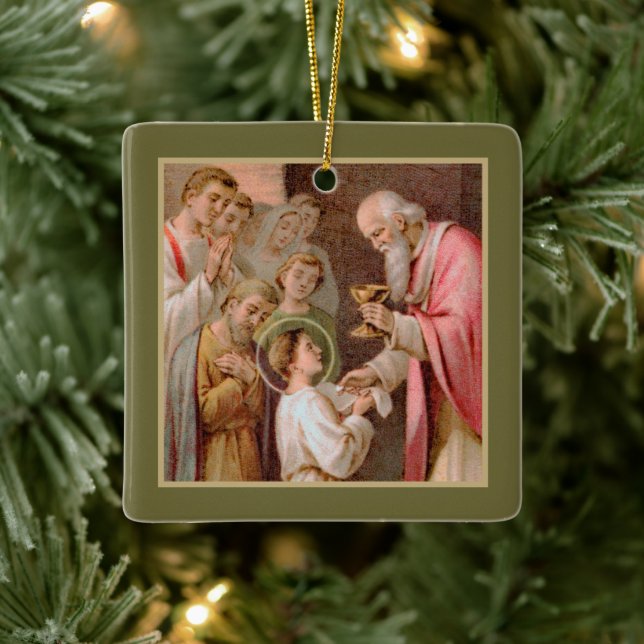 Ornamento De Cerâmica Rua. Tarcisius recebendo o Eucharist (BL 02) x2 (Árvore)