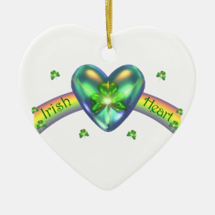 Ornamento De Cerâmica Ruas, Coração de Shamrock Irlandês no Dia dos P