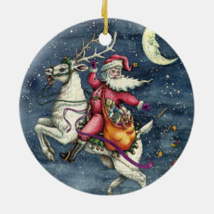 ORNAMENTO DE CERÂMICA RUAS. NICK, REINDOR BRANCO VOANTE, MÁGICA DE NATAL