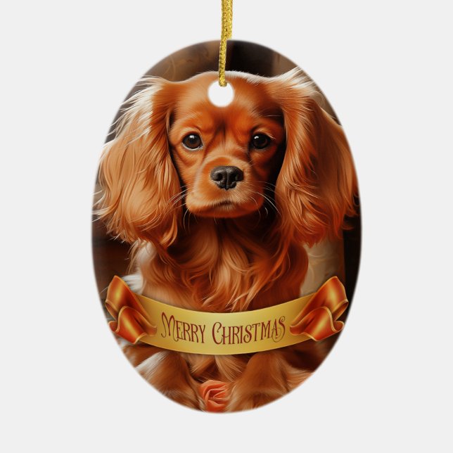 Ornamento De Cerâmica Ruby Cavalier King Charles Spaniel (Frente)