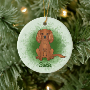 Ornamento De Cerâmica Ruby Cavalier King Charles Spaniel Dog Em Verde