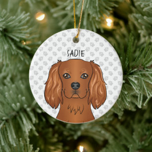 Ornamento De Cerâmica Ruby Cavalier King Charles Spaniel Head & Name