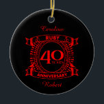Ornamento De Cerâmica ruby crest, 40º aniversário de casamento<br><div class="desc">Uma design romântica para celebrar o seu 40º ano de casamento. Se você quiser alguma ajuda para personalizar este design, por favor, entre em contato comigo, eles podem pedir a este botão do designer, logo abaixo deste texto. Esta crista de 40 anos de aniversário de casamento tem o texto rubi,...</div>