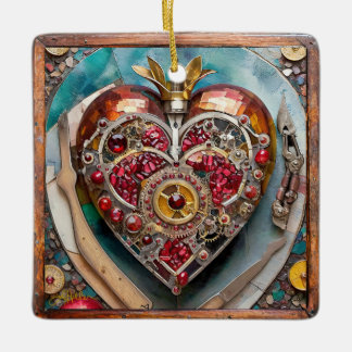 Ornamento De Cerâmica Ruby Pomegranate Heart Steampunk