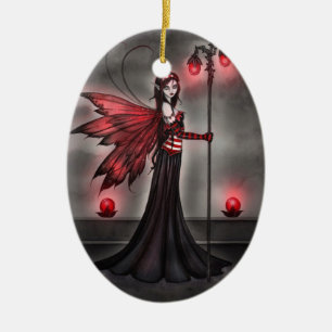 Ornamento De Cerâmica Ruby Red Fairy Fantasy Art