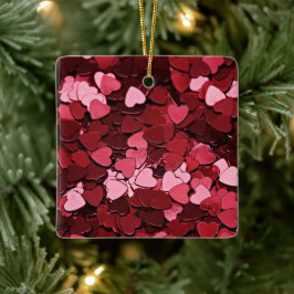 Ornamento De Cerâmica Ruby Sparkle Heart Confetti Cascade Valentine's