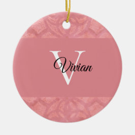 Ornamento De Cerâmica Ruddy Pink Batik Name Monogrammed