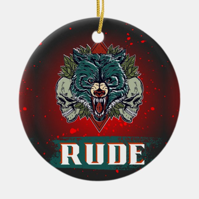 Ornamento De Cerâmica rude, crânio e urso (Frente)